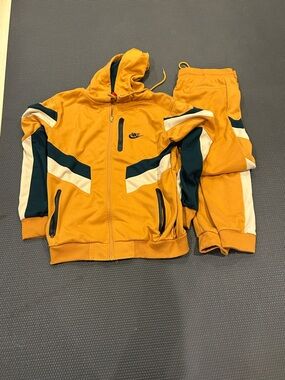 Nike Mustard Yellow & Dark Green Athletic Track Jacket and Pants